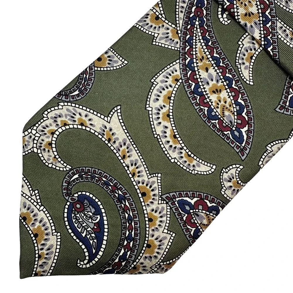 CHRISTIAN DIOR Men's Paisley Neck Tie • 100%‎ Silk • olive green, multicolor